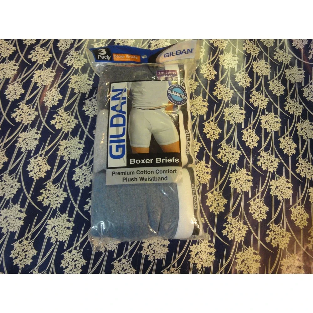 Gildan mens 2XL 44-46 boxer briefs‎ underwear 3 pack blue gray NEW